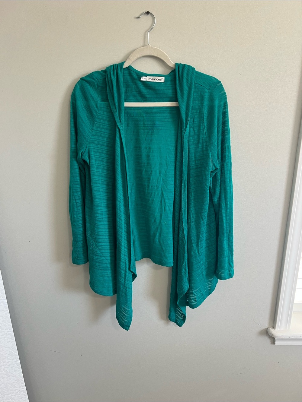 Maurices Teal Open-Front Sheer Hooded Cardigan Sweater